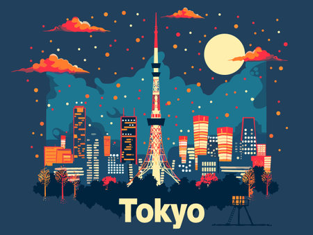 Tokyo City Beautiful Vector Illustration for Postcards, Web Sites and Your Design.のイラスト素材