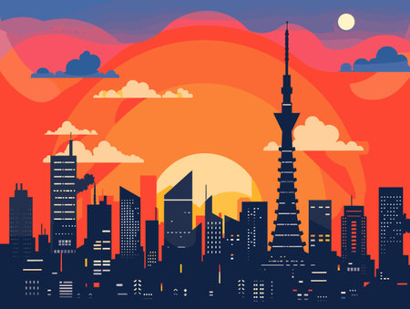 Tokyo City Beautiful Vector Illustration for Postcards, Web Sites and Your Design.のイラスト素材