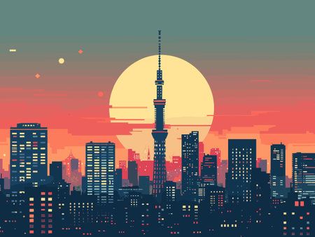 Tokyo City Beautiful Vector Illustration for Postcards, Web Sites and Your Design.のイラスト素材