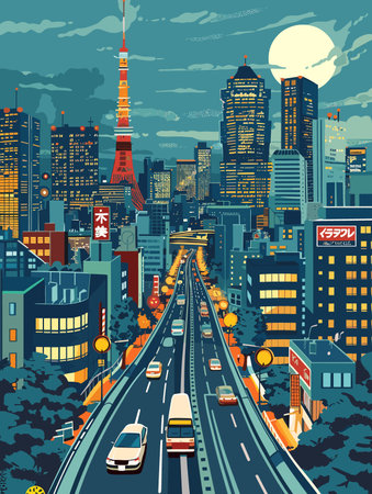 Tokyo city in Japan Beautiful Vector Illustration for Postcards, Web Sites and Your Design.のイラスト素材