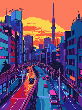 Tokyo City Beautiful Vector Illustration for Postcards, Web Sites and Your Designのイラスト素材