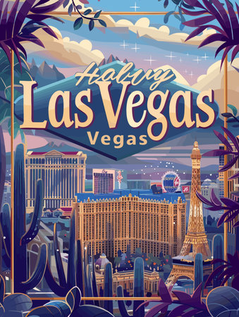 Las Vegas, USA, beautiful vector postcard of the city.のイラスト素材