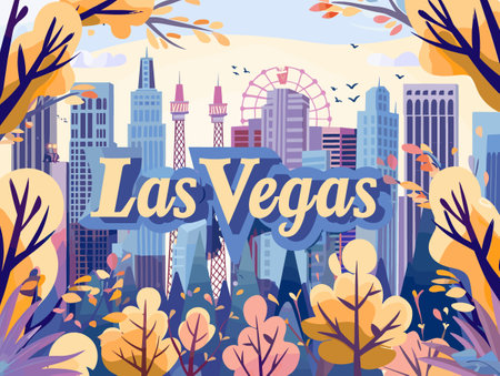 Las Vegas, USA, beautiful vector postcard of the city.のイラスト素材