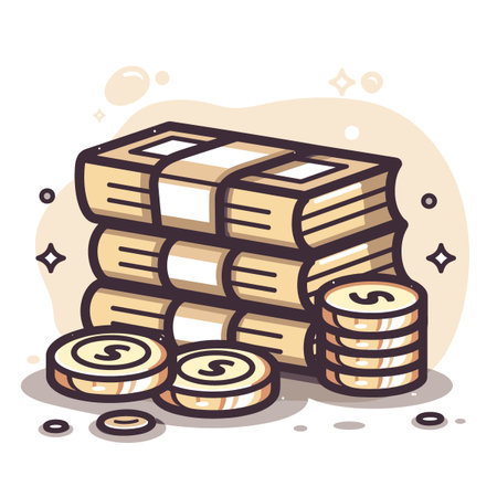Pile of stacks of coins. Vector illustration in cartoon style.のイラスト素材