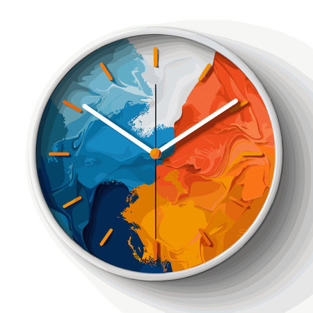 Vector illustration of clock with blue and orange background. Time concept.のイラスト素材