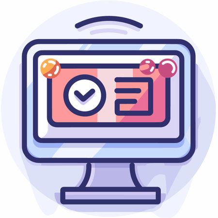 Vector illustration of computer monitor with check mark. Flat design, modern styleのイラスト素材