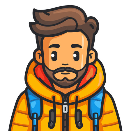 Hipster man with beard wearing winter jacket. Vector illustration.のイラスト素材