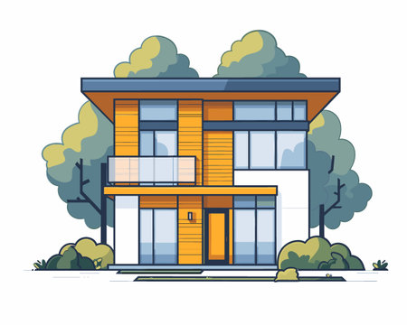 Modern house in flat style. Vector illustration of a modern house.のイラスト素材