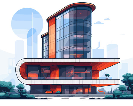 Modern architecture building in the city. Vector illustration in flat style.のイラスト素材