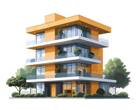 Modern apartment building. Real estate concept. Vector illustration in flat styleのイラスト素材