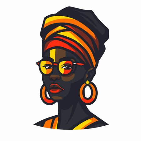 Black african american woman in turban and glasses. Vector illustrationのイラスト素材