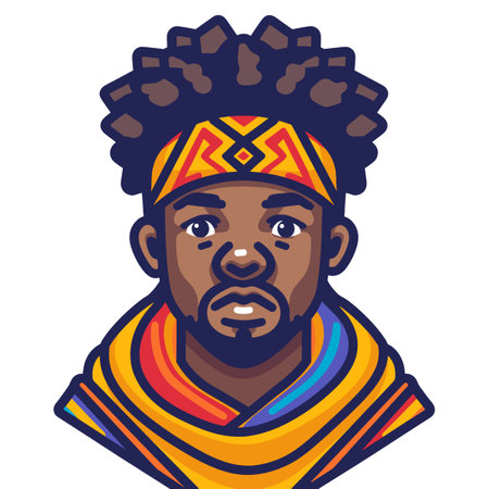 African American man with beard and headband. Vector illustration.のイラスト素材