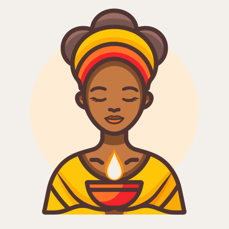 Indian woman holding diwali diya, flat vector icon.のイラスト素材