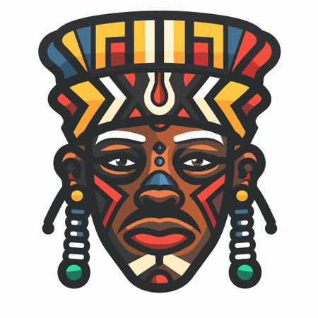 African mask vector illustration in cartoon style. Tribal headdress design.のイラスト素材