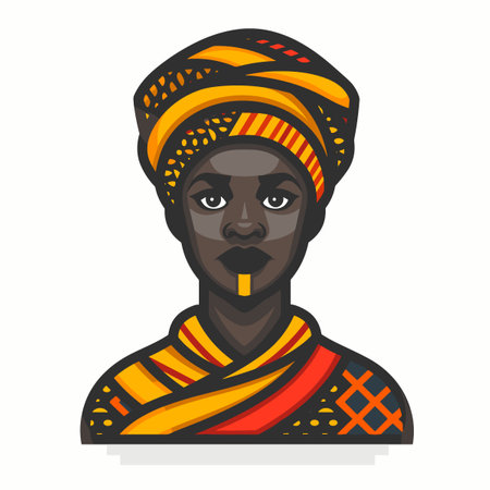 Portrait of a black African man with a turban. Vector illustrationのイラスト素材