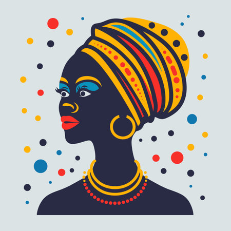Beautiful African American woman with turban. Vector illustrationのイラスト素材