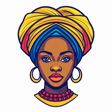 Beautiful African American woman with turban. Vector illustrationのイラスト素材