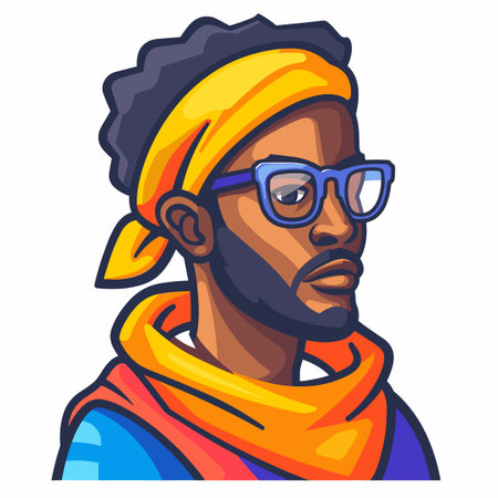 African American man with glasses and turban. Vector illustration.のイラスト素材