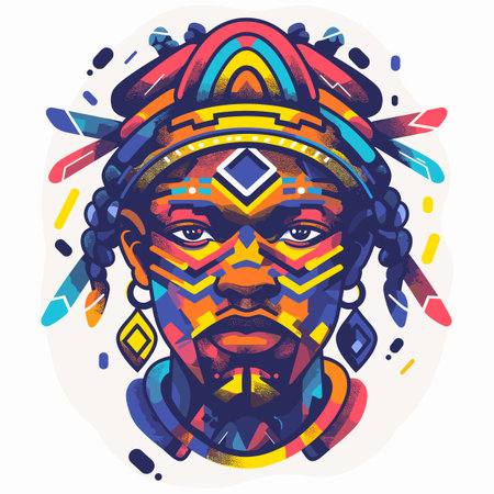 Portrait of African American man with ethnic headdress. Vector illustration.のイラスト素材