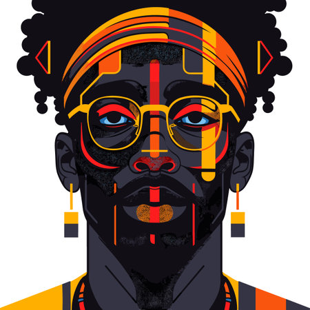 Portrait of a man with black skin and black hair. Vector illustration.のイラスト素材