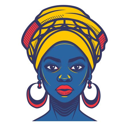 Portrait of beautiful African woman with turban. Vector illustrationのイラスト素材