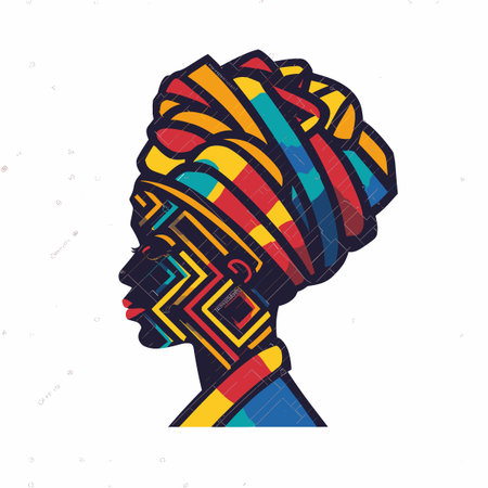 African american woman head with colorful geometric pattern. Vector illustration.のイラスト素材