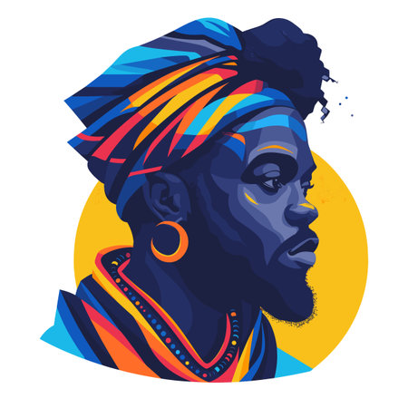 Vector illustration of African American man in traditional turban.のイラスト素材