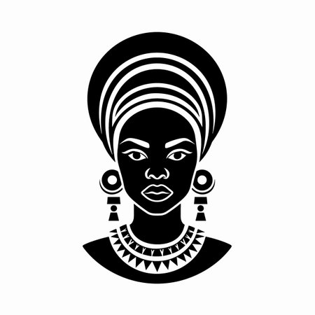 beautiful african woman head character icon vector illustration design silhouette styleのイラスト素材