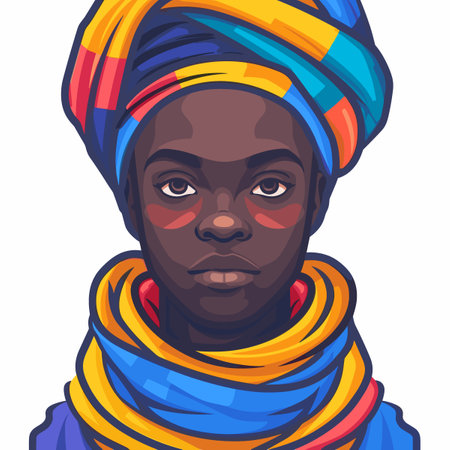 Portrait of a young African woman in a turban. Vector illustration.のイラスト素材