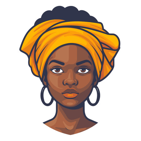 Portrait of a black woman with a turban. Vector illustration.のイラスト素材