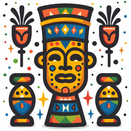 Vector illustration of ethnic tribal mask, symbol of Mexico. Flat design.のイラスト素材