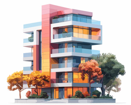 Modern apartment building exterior. Real estate business architecture. Vector illustration.のイラスト素材