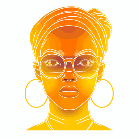 Portrait of a beautiful girl with glasses and turban. Vector illustration.のイラスト素材