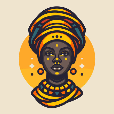 Portrait of African woman in traditional clothes. Vector illustration.のイラスト素材