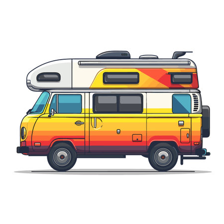 Camper van isolated on white background. Camping trailer vector illustration.のイラスト素材