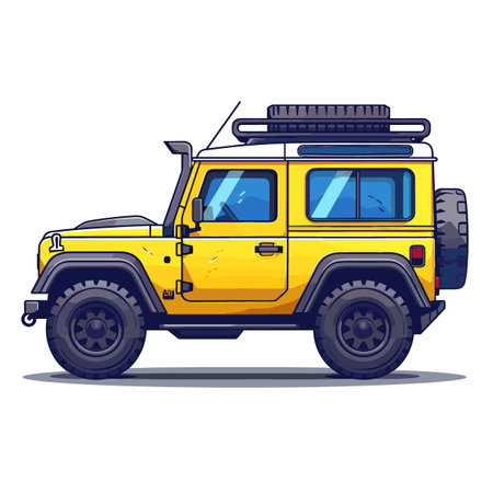 Yellow off-road vehicle. Vector illustration in flat cartoon style.のイラスト素材