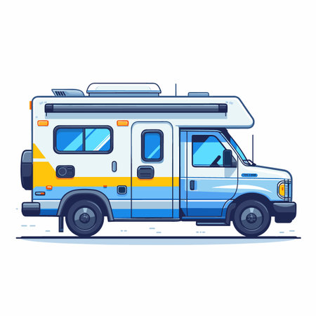 Camping trailer. Vector illustration in flat style isolated on white background.のイラスト素材