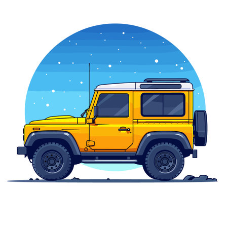 Yellow off-road vehicle on the road. Flat vector illustration.のイラスト素材