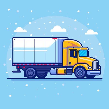 Cargo truck on snow background. Flat style vector illustration for web design.のイラスト素材