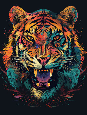 Tiger head vector illustration with grunge effect. T-shirt print design.のイラスト素材