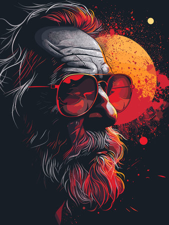 Vector illustration of hipster man with long beard and sunglasses. Hand drawingのイラスト素材