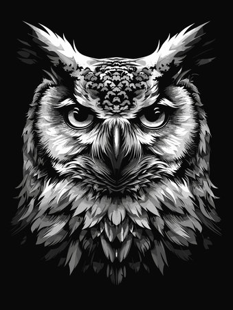 Owl head on black background. Vector illustration for your design.のイラスト素材