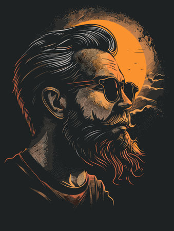 Portrait of Hipster man with beard and sunglasses. Vector illustration.のイラスト素材