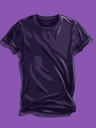 Black shirt with a white collar and a white stripe down the middle. The shirt is hanging on a purple backgroundのイラスト素材