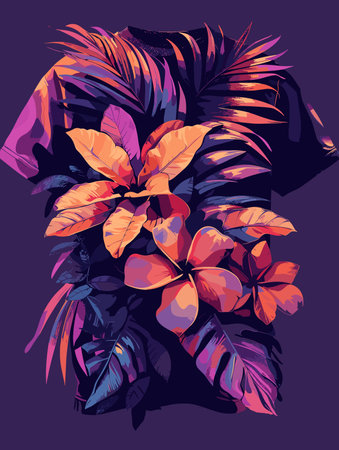 Shirt with a flowery design on it. The flowers are orange and purpleのイラスト素材