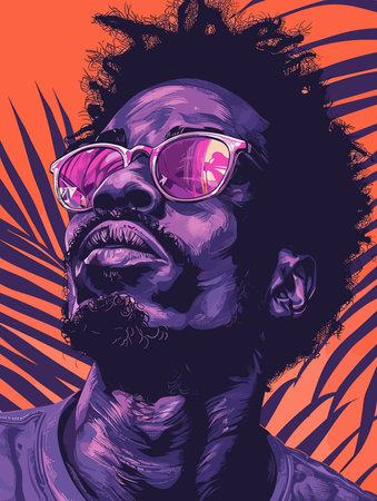 Man with a beard and sunglasses is wearing a purple shirt.のイラスト素材