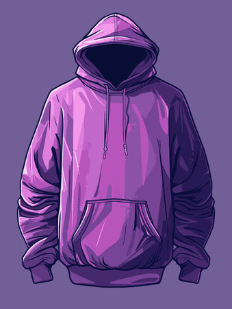 Purple hoodie with a hood drawn over the head. The hoodie is a design for a clothing companyのイラスト素材