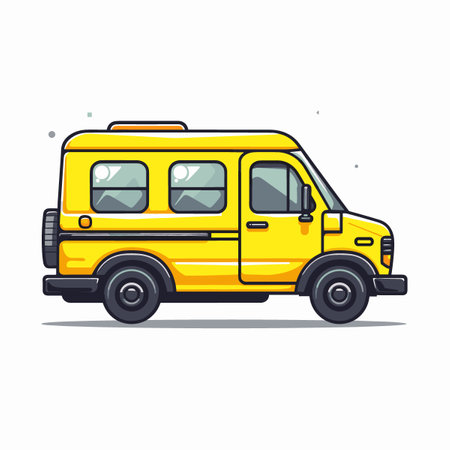 Yellow school bus on a white background. Vector illustration in cartoon style.