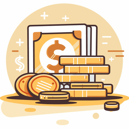 Money icon. Vector illustration of a stack of coins and banknotes.のイラスト素材
