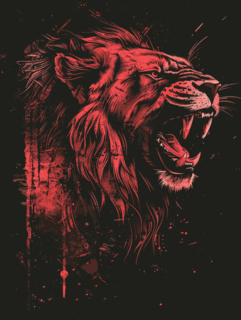 Tribal lion. Grunge background. Vector illustration.のイラスト素材